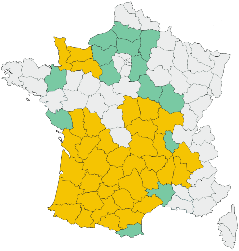 carte de france avec zone prise en charge par l'association louis conlombant