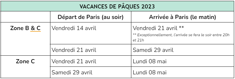 calendrier vacances de paques