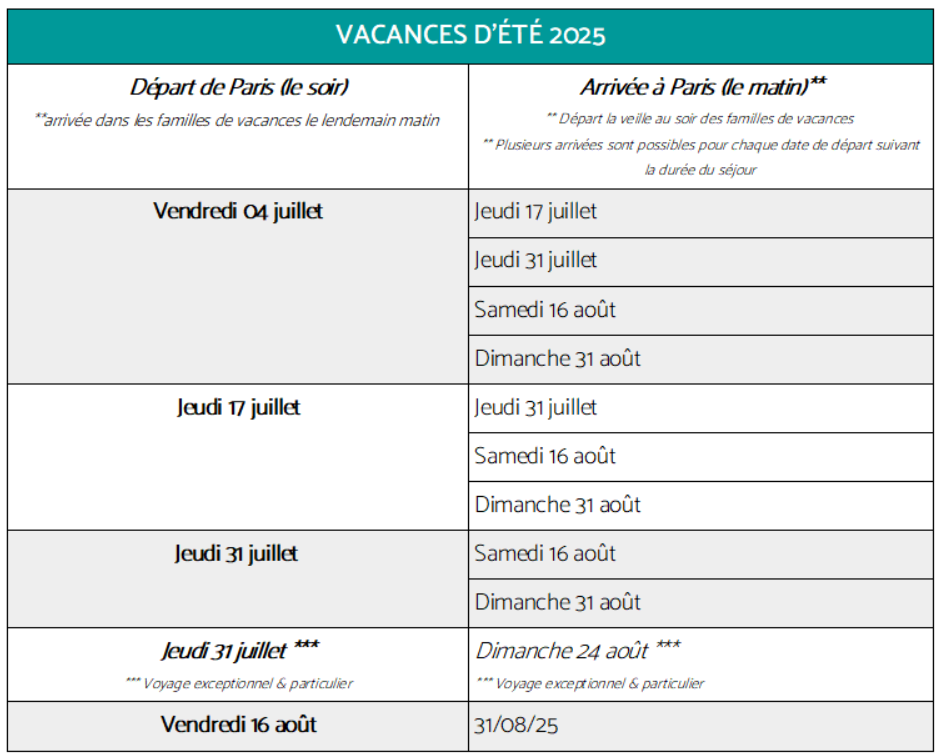 Calendrier détails vacances été 2025